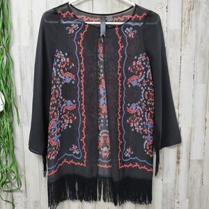 Petticoat Alley Fringed Kimono Cardigan Black Size XS